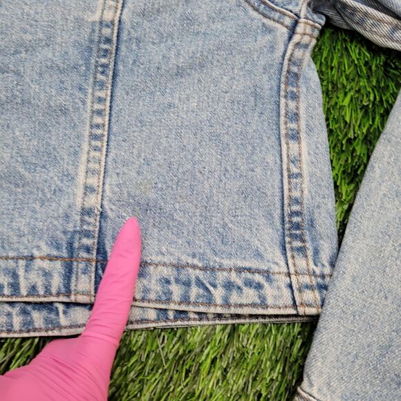 Vintage 80s LEE Denim Cropped Jacket Womens S/M 19x18 Faded - Picture 7 of 13